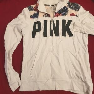 Victoria's Secret PINK half-zip jacket, white/floral, size S